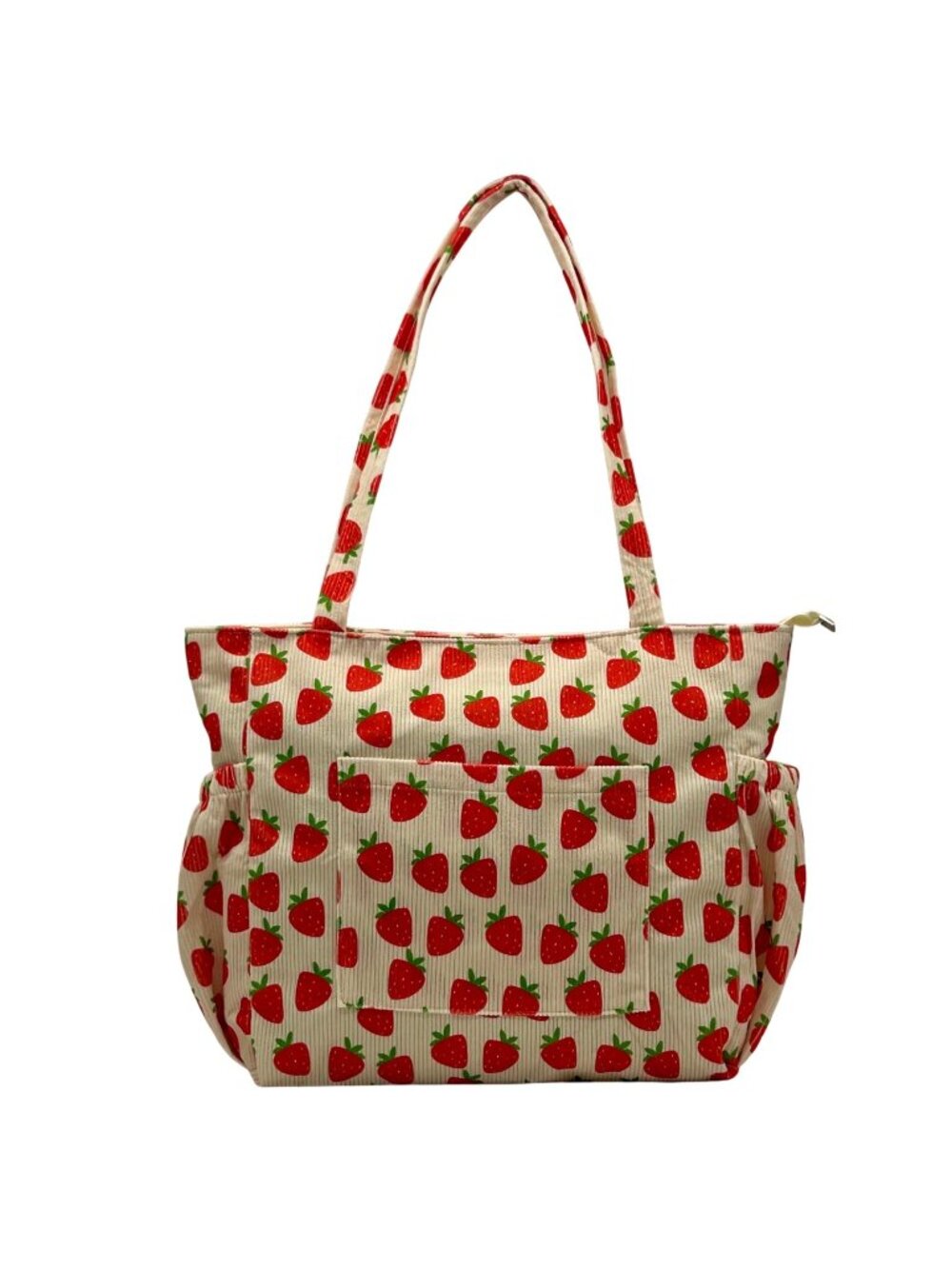 Strawberry Print Soft Corduroy Tote Bag